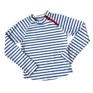 Cabana Life Kids Rash Guard Swim Shirt Size 10 Blue White Stripe Zip Long Sleeve
